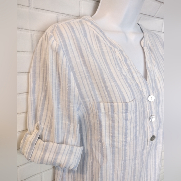 Cathy Petite White and Blue Striped Blouse - Picture 5 of 10